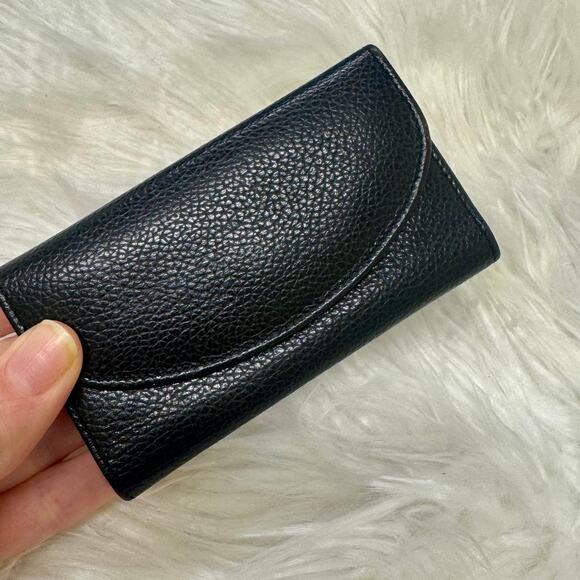 Coach VTG 1990s SLG Trifold Wallet Key Case Pebbled Black Leather Brass Fob - Picture 6 of 13